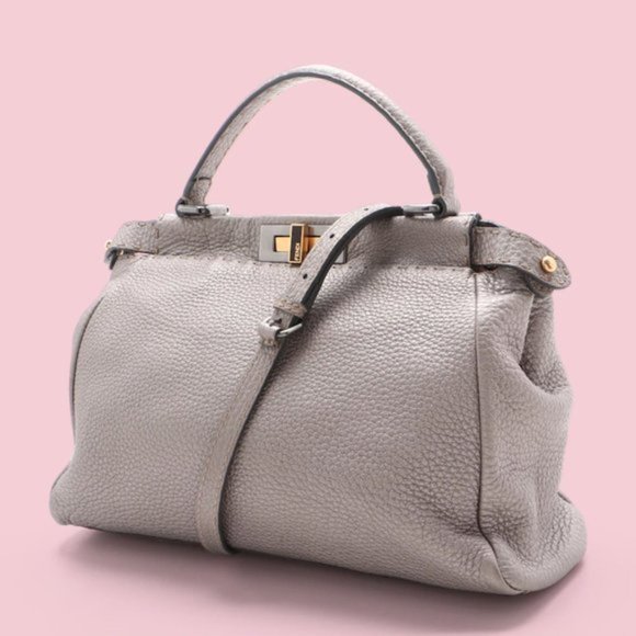 Fendi Medium Gray Leather Selleria Peekaboo Bag - Picture 4 of 13